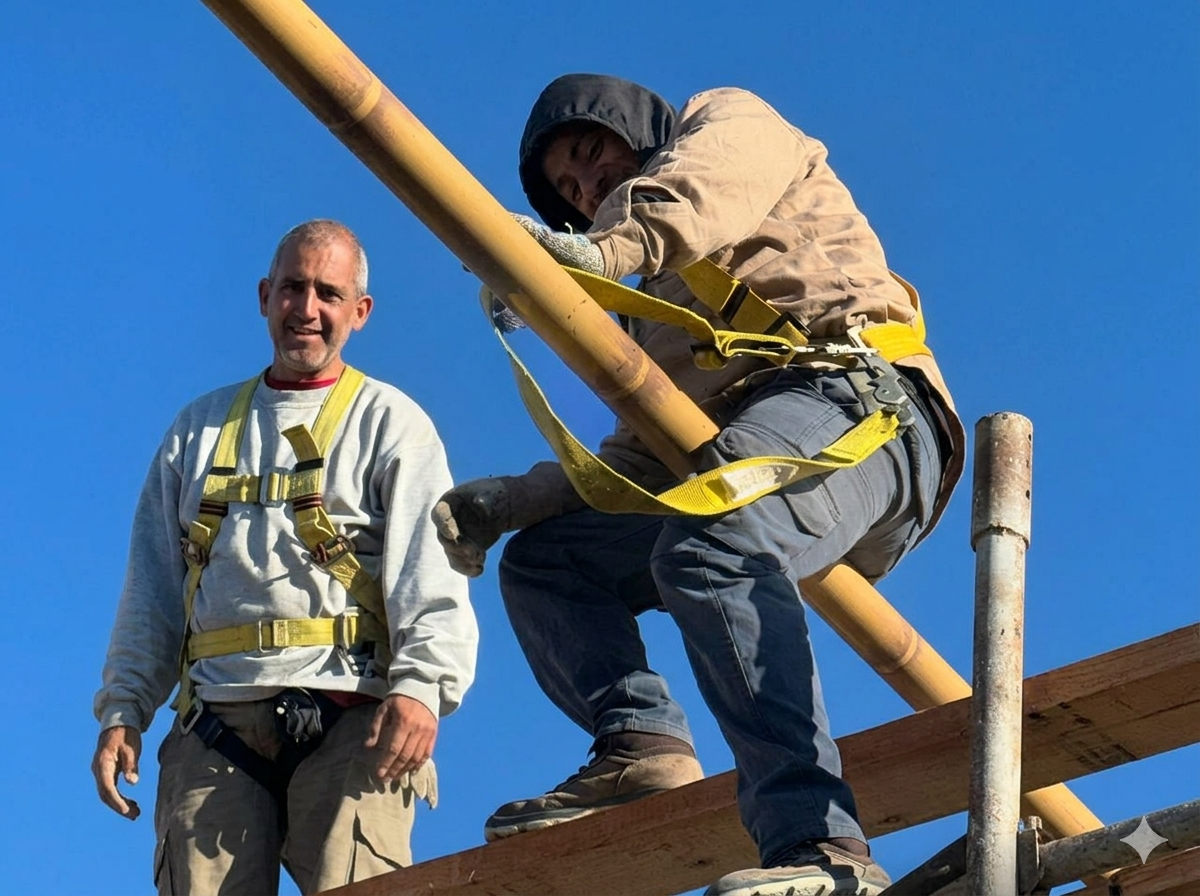 Obra de construcción en altura con arnés — Construyendo Futuro Córdoba